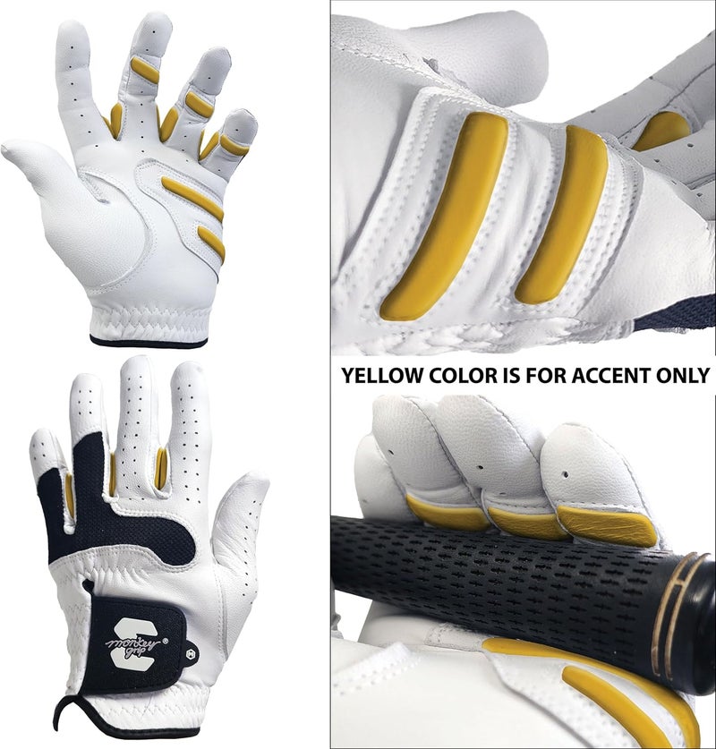MONKEY GRIP Golf Glove Bearing Capacity Non Slip No Slice pad Premium Leather Power Pad Left Hand, MAN-Small, White - Image 4